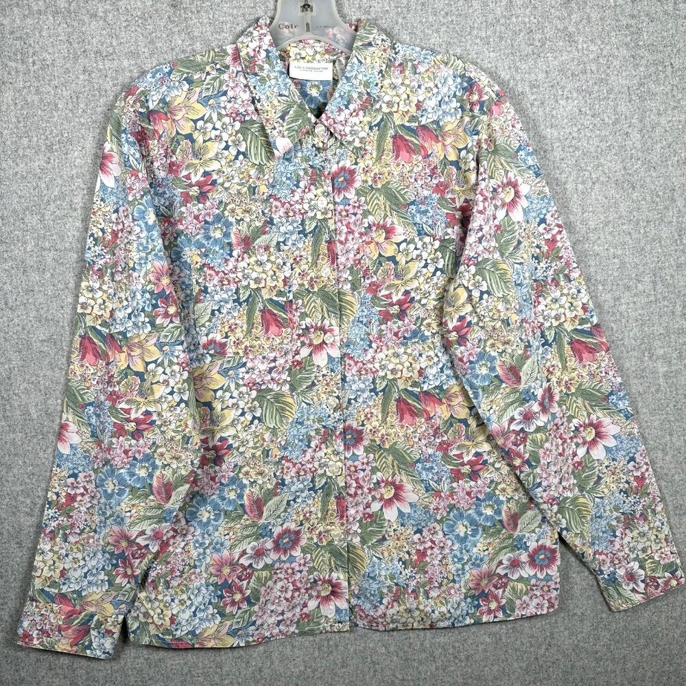 Vintage Liz Claiborne LizSport Large Shirt Floral 100% Cotton Womens Colorful
